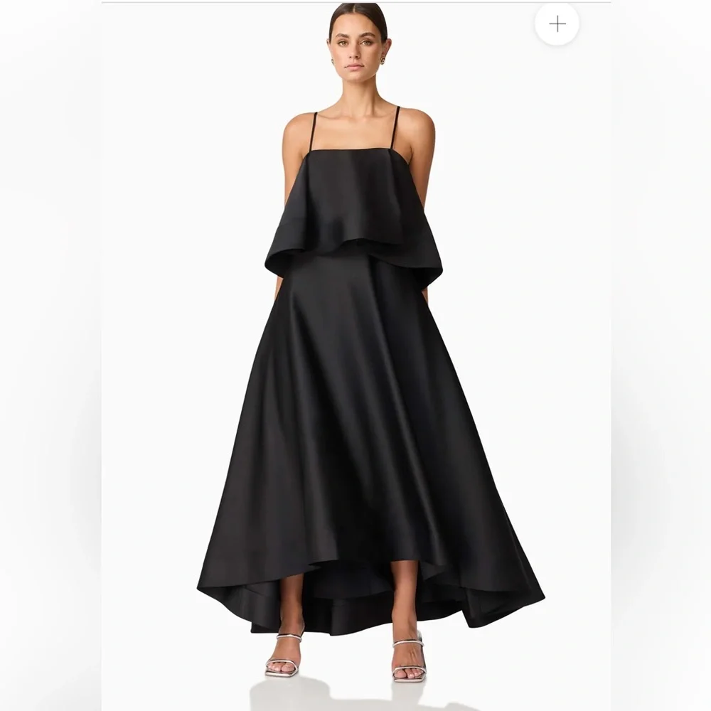 elliatt reyna black tiered ruffle draped satin maxi dress size medium NEW - Picture 3 of 14